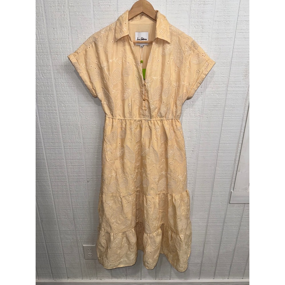 Sam Edelman SS Collar Eyelet Maxi Dress Women Yellow Leo Butter Size 8